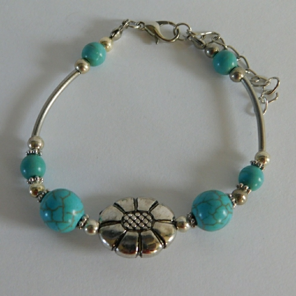 Tibet Silver turquoise beaded bracelet j